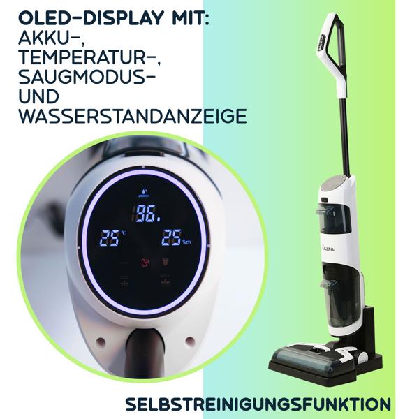 Hocheffizienter 2-in-1 Boden-Wischsauger mit HEPA-Filter, 220 W, 550ml, Akkubetrieb, OLED-Display, Flexibles Saugen & Wischen für eine gründliche Reinigung