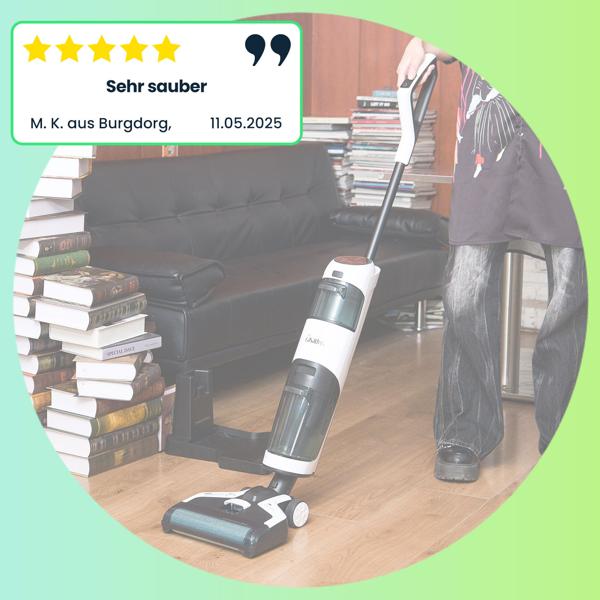 Hocheffizienter 2-in-1 Boden-Wischsauger mit HEPA-Filter, 220 W, 550ml, Akkubetrieb, OLED-Display, Flexibles Saugen & Wischen für eine gründliche Reinigung