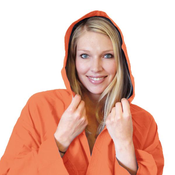 Mikrofaser-Bademantel M orange - leicht, saugfähig & schnell trocknend für Sport, Reise, Schwimmbad & Sauna - 80% Polyester, 20% Polyamid, mit Kapuze