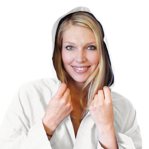 Mikrofaser-Bademantel L weiss für Damen/Herren - Extrem leicht (500g), flauschig, saugfähig & schnelltrocknend - Ideal für Sport, Reise, Sauna, Schwimmbad - Kapuze