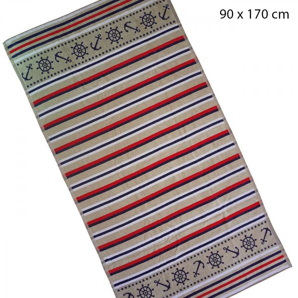 Jacquard-Strandbadetuch - Maritimes Streifen-Design für Strand & Pool - 100% Ägyptische Baumwolle, 90x170 cm - Weich, saugstark & schnelltrocknend