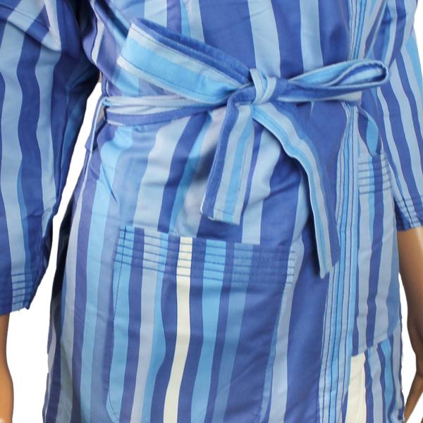 Mikrofaser-Bademantel S blau gestreift - leicht & saugfähig - 80% Polyester, 20% Polyamid - 500g, waschbar - ideal für Sport, Reise, Sauna