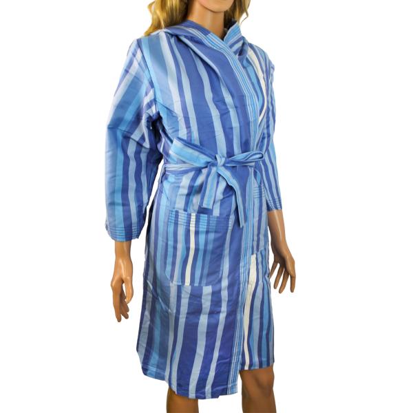 Mikrofaser-Bademantel L gestreift blau - Leicht & schnelltrocknend für Sport, Reise & Sauna - 80% Polyester, 20% Polyamid - 500g