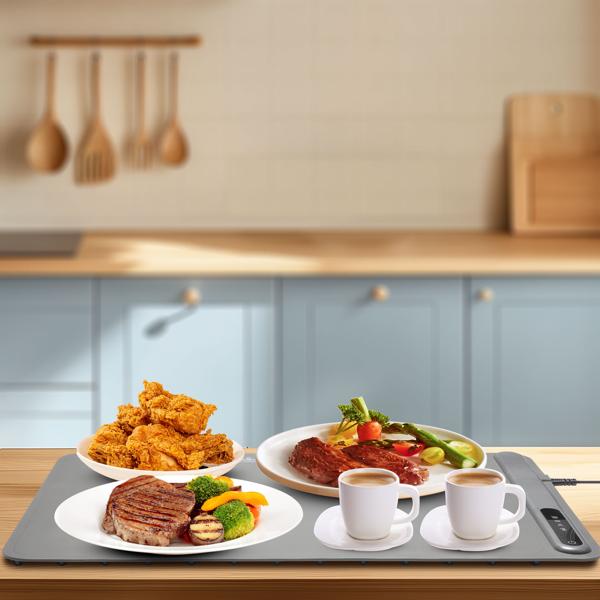 Profi Silikon-Warmhalteplatte (250W) – Elektrischer Speisenwärmer mit 3 Stufen (55-100°C), Warmhaltematte mit LCD-Touch-Display, rollbar, 61x40cm