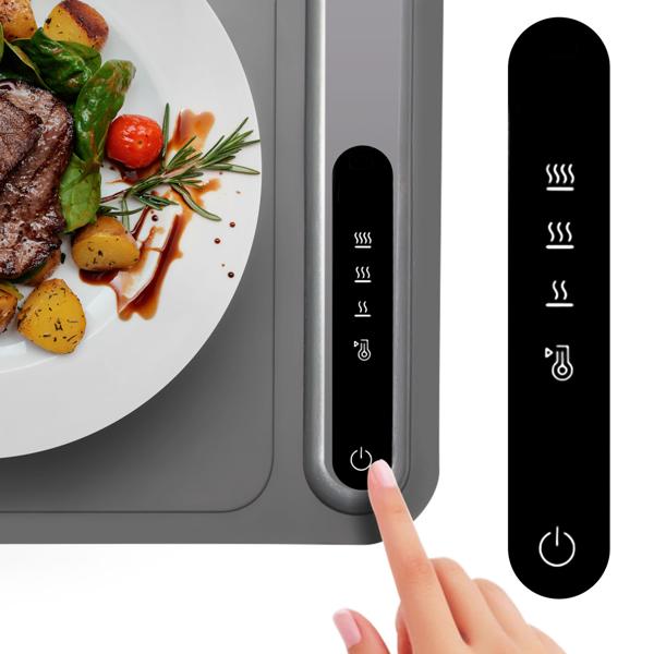 Profi Silikon-Warmhalteplatte (250W) – Elektrischer Speisenwärmer mit 3 Stufen (55-100°C), Warmhaltematte mit LCD-Touch-Display, rollbar, 61x40cm