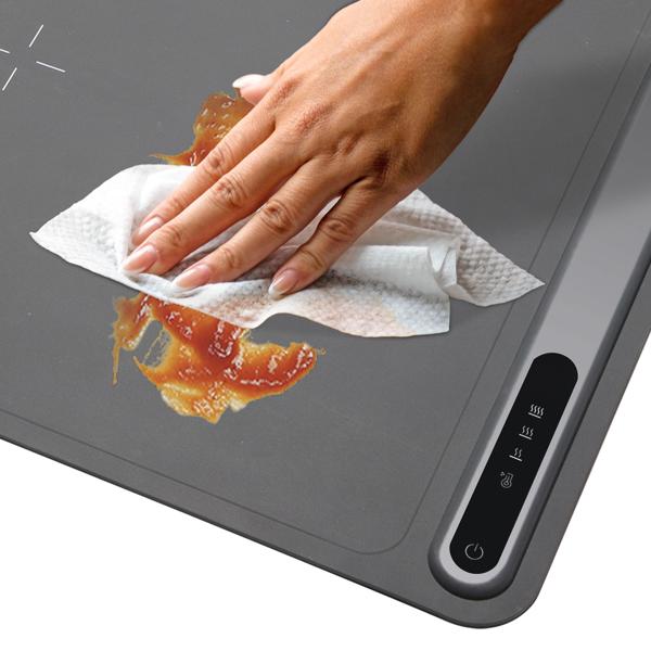 Profi Silikon-Warmhalteplatte (250W) – Elektrischer Speisenwärmer mit 3 Stufen (55-100°C), Warmhaltematte mit LCD-Touch-Display, rollbar, 61x40cm