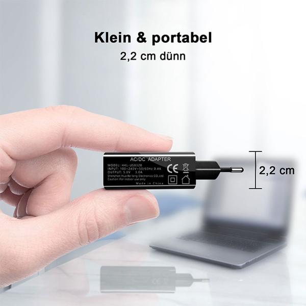 Intelligentes 3-Port USB-A Netzteil, schwarz, schnelles Laden mit LED-Anzeige, kompakt & leistungsstark, für iPhone, iPad, Samsung, Huawei, Kameras