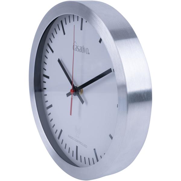 Funk-Wanduhr Ø 25cm aus Aluminium & Glas – Geräuscharme, automatische Wanduhr mit DCF-Empfang für Wohnzimmer & Büro