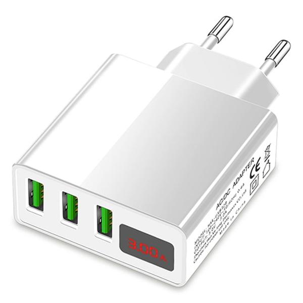 3er-Set Intelligentes 3-Port USB-Netzteil weiss - Lädt Smartphones/Tablets bis 40% schneller - LED-Anzeige - Überstrom-/Kurzschlussschutz