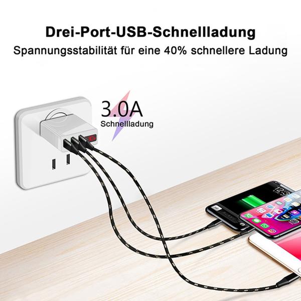 2er-Set Intelligentes 3-Port USB-Ladegerät mit LED-Anzeige, weiss - Schnellladefunktion, Überstromschutz - Kompatibel mit Windows, Android, iOS