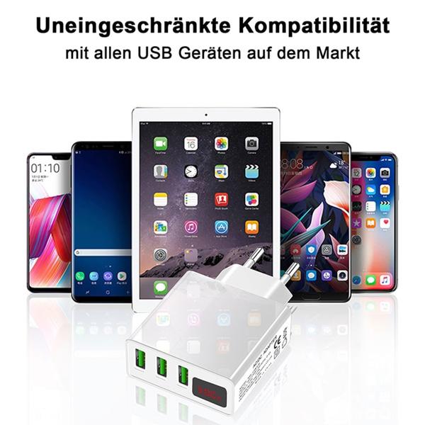 2er-Set Intelligentes 3-Port USB-Ladegerät mit LED-Anzeige, weiss - Schnellladefunktion, Überstromschutz - Kompatibel mit Windows, Android, iOS