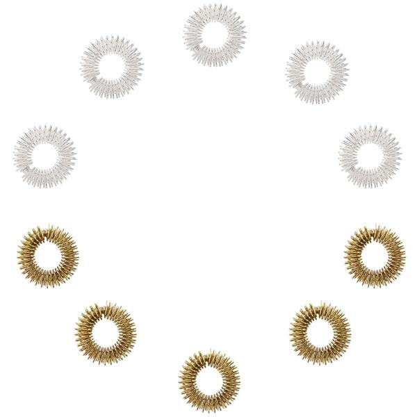 Akupressurringe 10er Set Gold/Silber - Fingermassage für Vitalität, Leistung & Wohlbefinden - Edelstahl, Einheitsgrösse, 3g - TCM-basiert