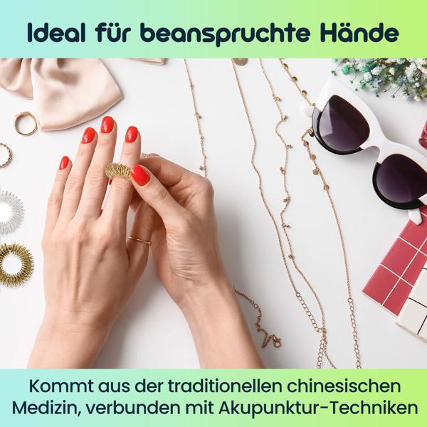 Akupressurringe 10er Set Gold/Silber - Fingermassage für Vitalität, Leistung & Wohlbefinden - Edelstahl, Einheitsgrösse, 3g - TCM-basiert