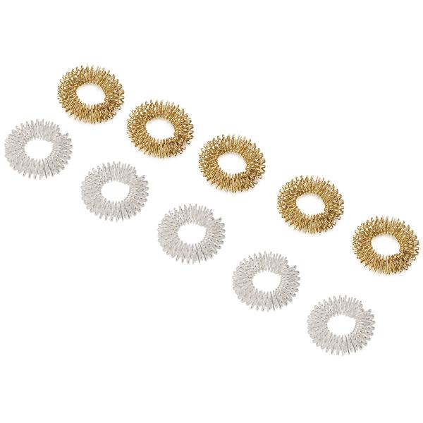 Akupressurringe 10er Set Gold/Silber - Fingermassage für Vitalität, Leistung & Wohlbefinden - Edelstahl, Einheitsgrösse, 3g - TCM-basiert