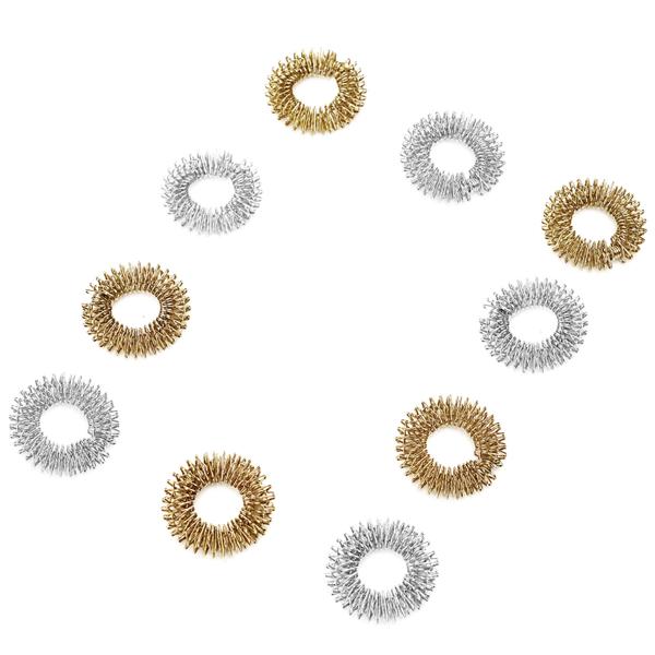Akupressurringe 10er Set Gold/Silber - Fingermassage für Vitalität, Leistung & Wohlbefinden - Edelstahl, Einheitsgrösse, 3g - TCM-basiert