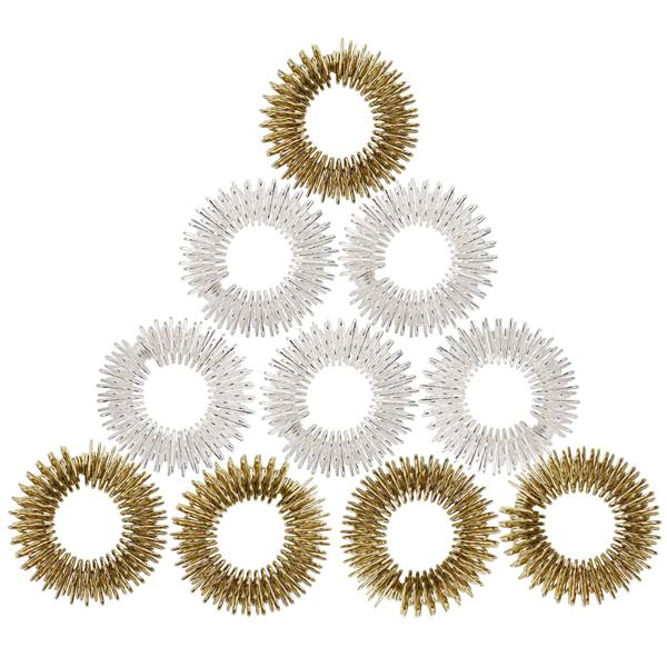 Akupressurringe 10er Set Gold/Silber - Fingermassage für Vitalität, Leistung & Wohlbefinden - Edelstahl, Einheitsgrösse, 3g - TCM-basiert