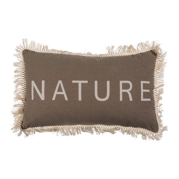 Dekokissen mit Fransen & Nature Aufdruck - 100% Baumwolle für Wohnzimmer & Lieblingsplatz - 50x30 cm, braun/beige, Reissverschluss, 300g Füllung