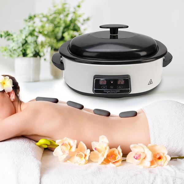 Hot Stone Massage Set mit digitaler Temperaturkontrolle – 23 Natursteine, Wärmegerät für entspannende Wellness-Momente