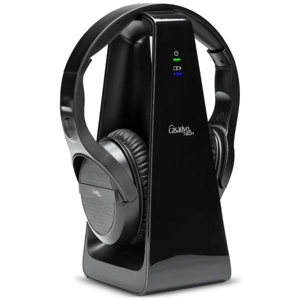 Digitaler Stereo-Funk-Kopfhörer mit 2-in-1 Funk- & Ladestation – kabellos, 30 m Reichweite, kristallklarer Sound, bequem & leicht, schwarz