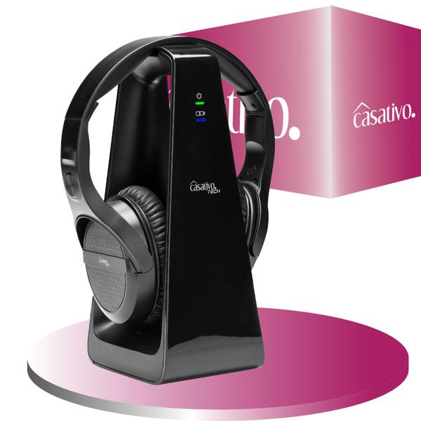 Digitaler Stereo-Funk-Kopfhörer mit 2-in-1 Funk- & Ladestation – kabellos, 30 m Reichweite, kristallklarer Sound, bequem & leicht, schwarz