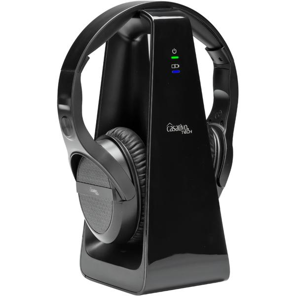 Digitaler Stereo-Funk-Kopfhörer mit 2-in-1 Funk- & Ladestation – kabellos, 30 m Reichweite, kristallklarer Sound, bequem & leicht, schwarz