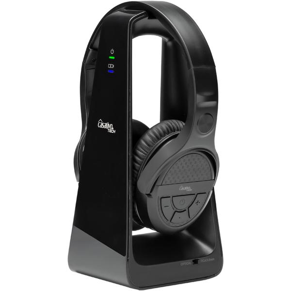 Digitaler Stereo-Funk-Kopfhörer mit 2-in-1 Funk- & Ladestation – kabellos, 30 m Reichweite, kristallklarer Sound, bequem & leicht, schwarz