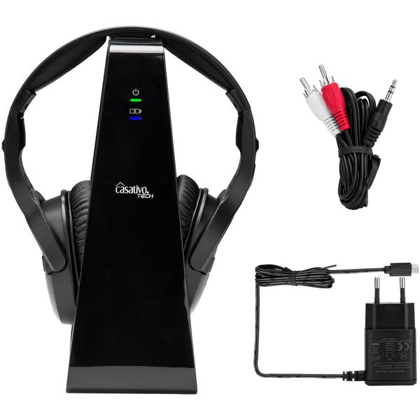 Digitaler Stereo-Funk-Kopfhörer mit 2-in-1 Funk- & Ladestation – kabellos, 30 m Reichweite, kristallklarer Sound, bequem & leicht, schwarz