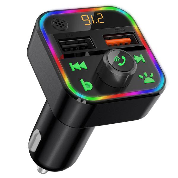 FM Transmitter mit Bluetooth 5, USB-A Ladeports und Freisprechfunktion, Drahtloser Auto Radio Adapter m. Media Player für den Zigarettenanzünderanschluss