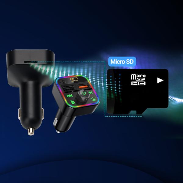 FM Transmitter mit Bluetooth 5, USB-A Ladeports und Freisprechfunktion, Drahtloser Auto Radio Adapter m. Media Player für den Zigarettenanzünderanschluss