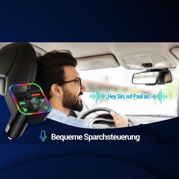 FM Transmitter mit Bluetooth 5, USB-A Ladeports und Freisprechfunktion, Drahtloser Auto Radio Adapter m. Media Player für den Zigarettenanzünderanschluss