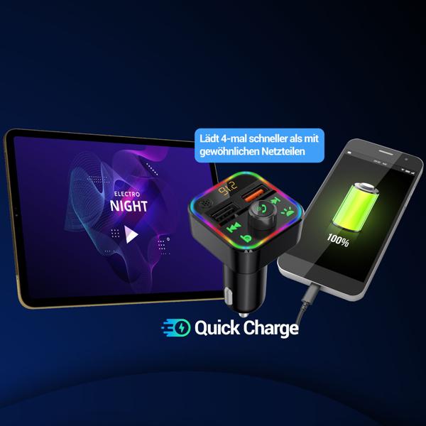 FM Transmitter mit Bluetooth 5, USB-A Ladeports und Freisprechfunktion, Drahtloser Auto Radio Adapter m. Media Player für den Zigarettenanzünderanschluss