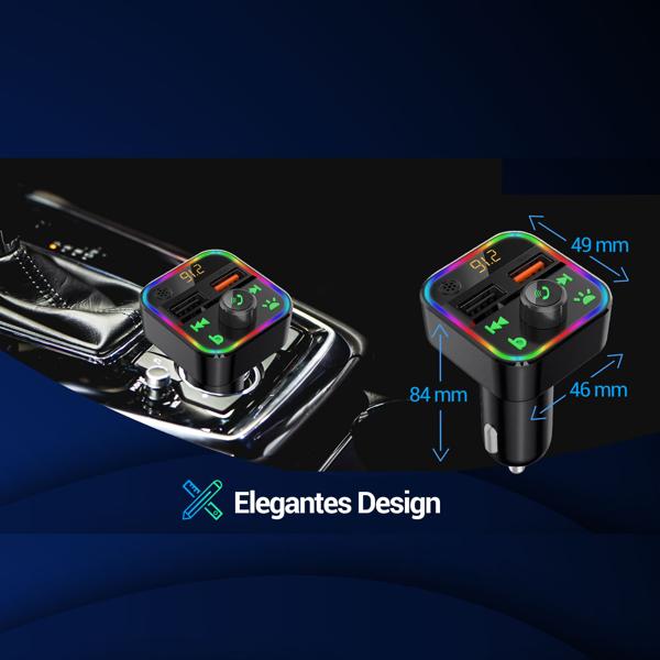 FM Transmitter mit Bluetooth 5, USB-A Ladeports und Freisprechfunktion, Drahtloser Auto Radio Adapter m. Media Player für den Zigarettenanzünderanschluss