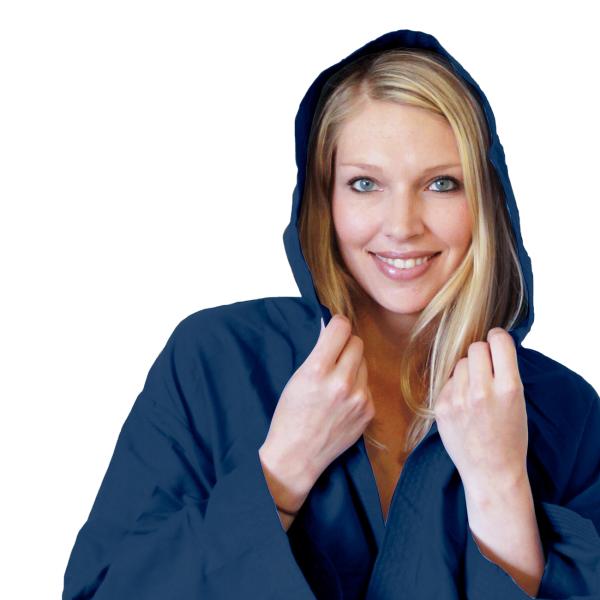 Mikrofaser-Bademantel XL dunkelblau - leicht, saugfähig & schnell trocknend - mit Kapuze für Sport, Reise, Sauna - 80% Polyester, 20% Polyamid - 500g