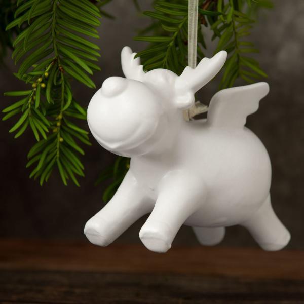 2er-Set Deko Rentier aus Porzellan - Weihnachtsdeko zum Aufhängen - Schwarz & Weiss, je 12,5 x 6 x 9 cm - Langlebig, stilvoll & charmant