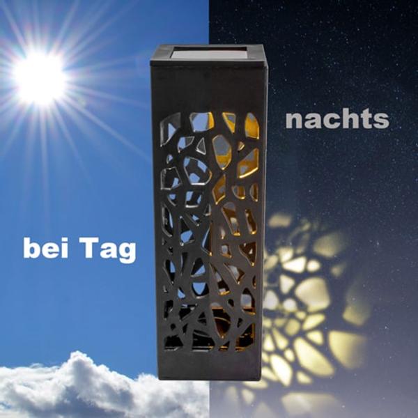 2er-Set LED Solar Gartenleuchte mit Erdspiess - Mosaik-Lichtmuster für fantastisches Ambiente - Wetterfest (IP44), Dämmerungssensor, 6-8h Betrieb, Schwarz