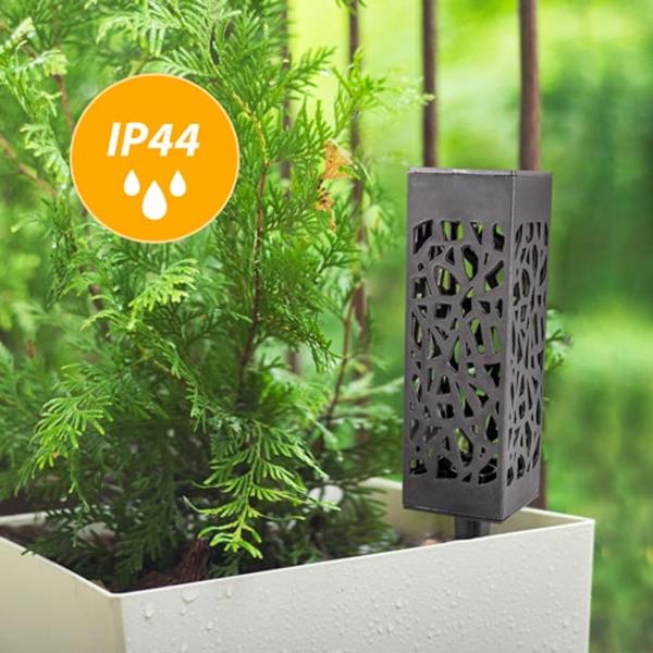 2er-Set LED Solar Gartenleuchte mit Erdspiess - Mosaik-Lichtmuster für fantastisches Ambiente - Wetterfest (IP44), Dämmerungssensor, 6-8h Betrieb, Schwarz