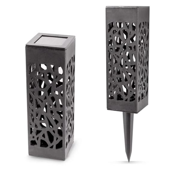 2er-Set LED Solar Gartenleuchte mit Erdspiess - Mosaik-Lichtmuster für fantastisches Ambiente - Wetterfest (IP44), Dämmerungssensor, 6-8h Betrieb, Schwarz