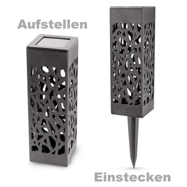 2er-Set LED Solar Gartenleuchte mit Erdspiess - Mosaik-Lichtmuster für fantastisches Ambiente - Wetterfest (IP44), Dämmerungssensor, 6-8h Betrieb, Schwarz