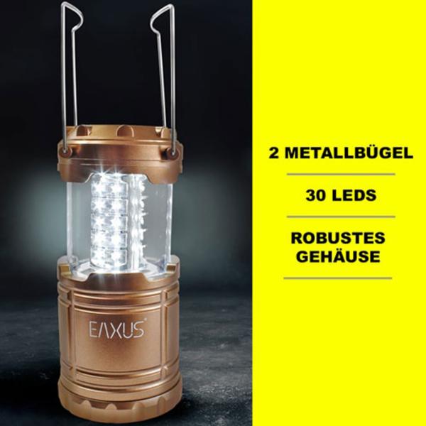 Ausklappbare LED-Campinglaterne, Kupfer-Metallic, 30 LEDs, 120 Lumen – Kompakte & tragbare Laterne mit Tragebügel für Camping & Outdoor