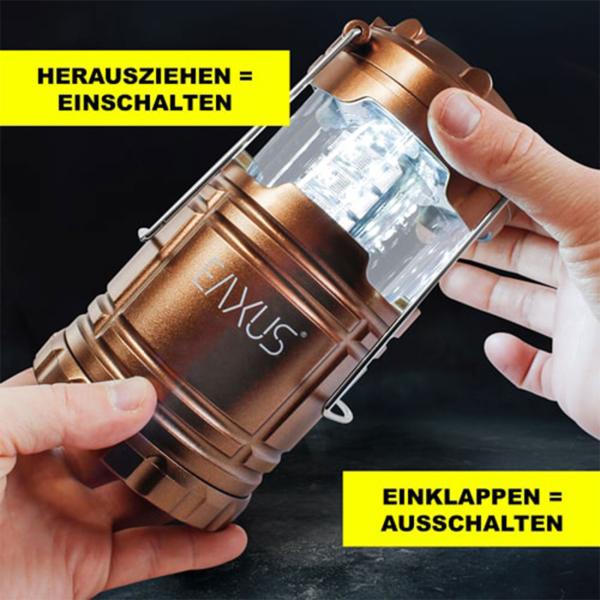 Ausklappbare LED-Campinglaterne, Kupfer-Metallic, 30 LEDs, 120 Lumen – Kompakte & tragbare Laterne mit Tragebügel für Camping & Outdoor