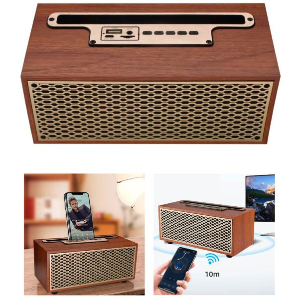 Zeitloses Vintage Bluetooth Radio & FM: Wireless Holzradio kompakt (20,9 x 9,5 x 9,8 cm) – der perfekte Mix aus Retro-Design und moderner Technologie