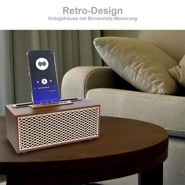 Zeitloses Vintage Bluetooth Radio & FM: Wireless Holzradio kompakt (20,9 x 9,5 x 9,8 cm) – der perfekte Mix aus Retro-Design und moderner Technologie