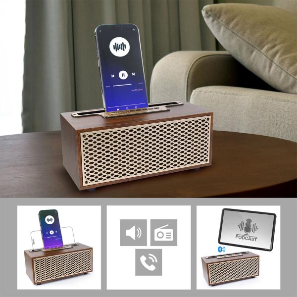 Zeitloses Vintage Bluetooth Radio & FM: Wireless Holzradio kompakt (20,9 x 9,5 x 9,8 cm) – der perfekte Mix aus Retro-Design und moderner Technologie