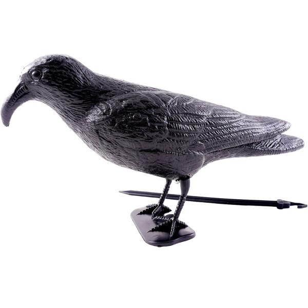 Taubenabwehr Rabe Schwarz aus Kunststoff - Effektiver Vogelschreck für Balkon & Terrasse - 36x13x20 cm mit Erdspiess & Aufhängung - Witterungsbeständig