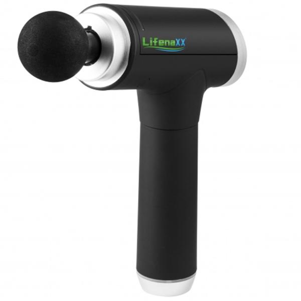 Kraftvolle Massagepistole mit Akku, 6 Stufen & 5 Köpfen: (24x18x6cm), schwarz-silber, hochwertiges Massagegerät für Tiefenmuskelentspannung