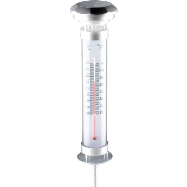 2er-Set Solar-Gartenlampe mit Thermometer - LED Wegeleuchte für Beet & Rasen - Aussenthermometer (Ø 9x57cm) - Dämmerungssensor - Li-Ion Akku 600mAh