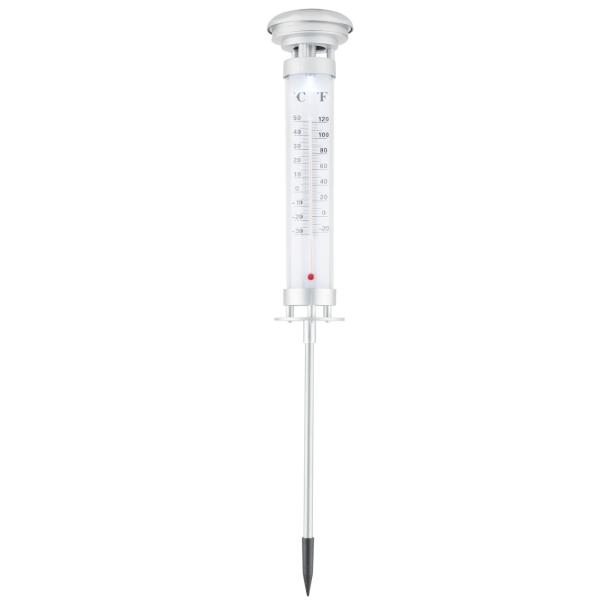 2er-Set Solar-Gartenlampe mit Thermometer - LED Wegeleuchte für Beet & Rasen - Aussenthermometer (Ø 9x57cm) - Dämmerungssensor - Li-Ion Akku 600mAh