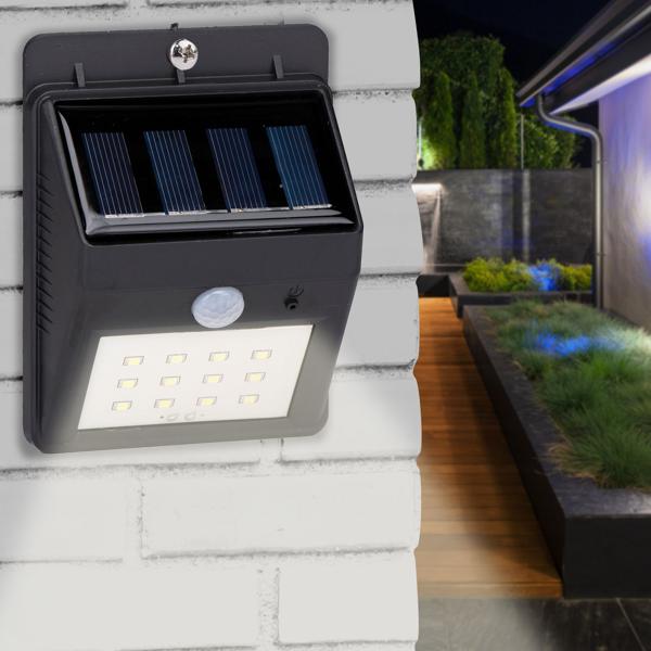 LED Solar Wandleuchte - Bewegungssensor PIR 120° Erfassung 5m - Hauseingang Garage Flur Keller Camping - 20lm Nachtlicht - 11.5x8x4cm - Montagesatz