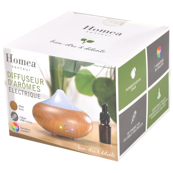 Aroma-Diffusor mit 7 LEDs - Luftbefeuchter in Holz-Optik - Fördert Entspannung & besseres Raumklima - Braun/Weiss Ø 13x10cm - Für ätherische Öle