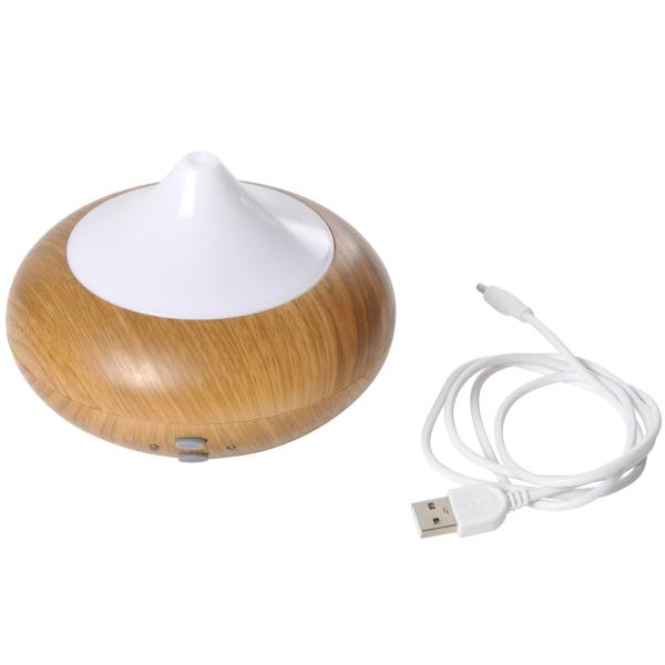 Aroma-Diffusor mit 7 LEDs - Luftbefeuchter in Holz-Optik - Fördert Entspannung & besseres Raumklima - Braun/Weiss Ø 13x10cm - Für ätherische Öle